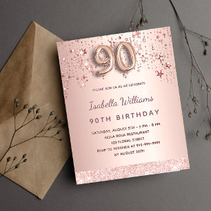 Papier 90e anniversaire rose or étoiles invitation budgét