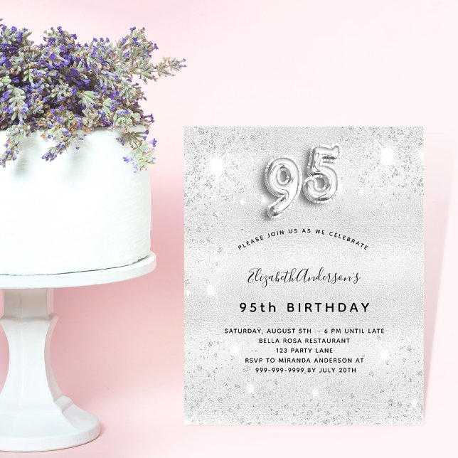 Papier 95e anniversaire argent parties scintillant budget (Créateur téléchargé)