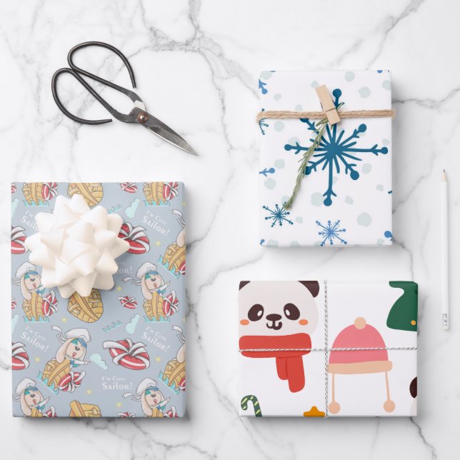 Papier à enveloppement de Noël Jeu de 3 feuilles p (Recto)