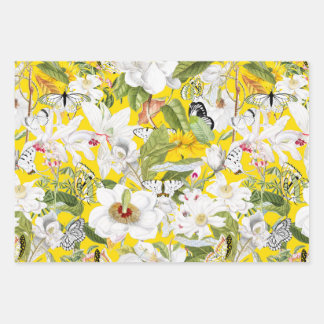 Papier à enveloppement floral jaune, Amaryllis Imp