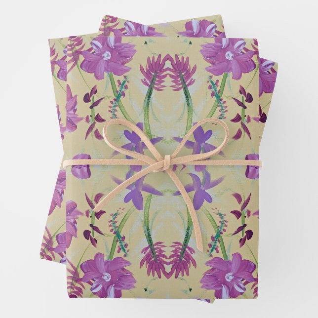 Papier à enveloppement floral Lavande dansante (En situation)