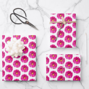 Papier à enveloppement floral rose chaud, 3 feuill