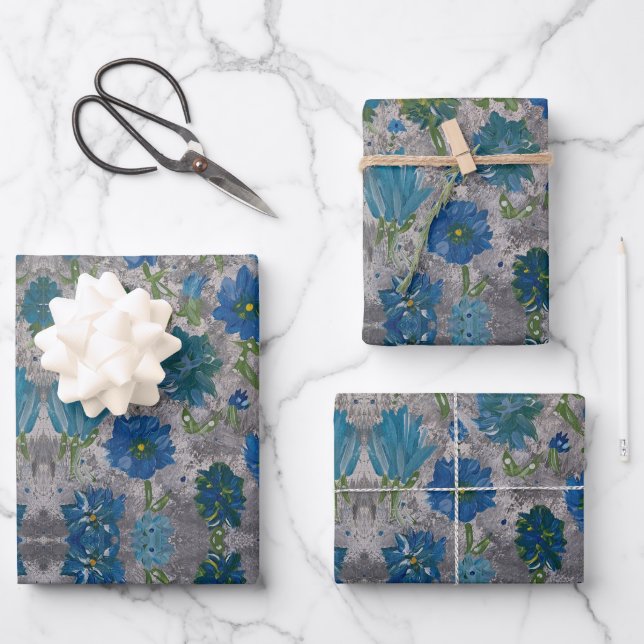 Papier à enveloppement floral turquoise Daisy (Recto)