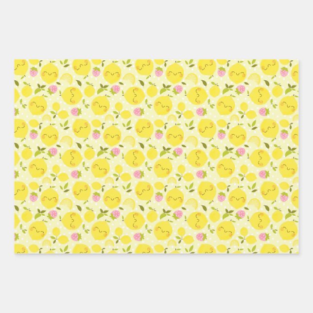 Papier à enveloppement jaune citron à la fraise (Devant)
