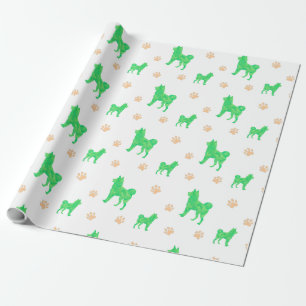 Papier à enveloppement Shiba Inu - Cadeau vert min