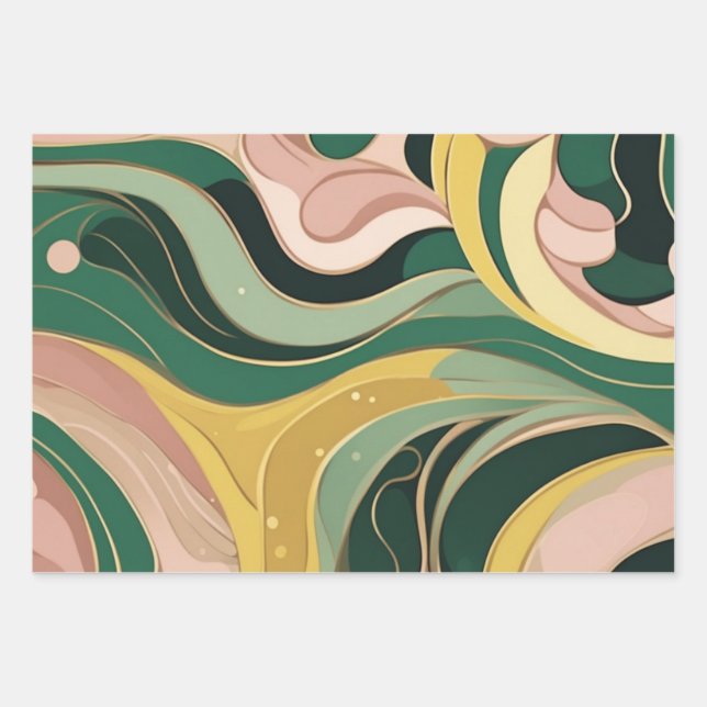 Papier à envelopper abstrait rose vert Sage 3 feui (Devant)