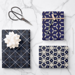 Papier à envelopper de luxe Regal bleu et or