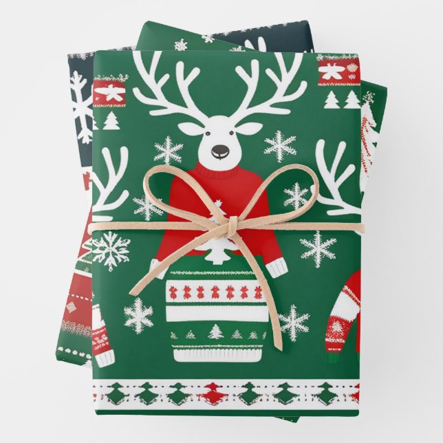Papier à envelopper doux de Noël, rouge et vert (En situation)