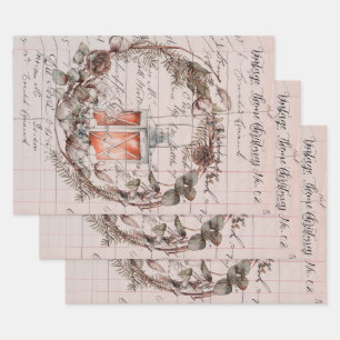 Papier à envelopper ensemble de 3 Thème Vintage No