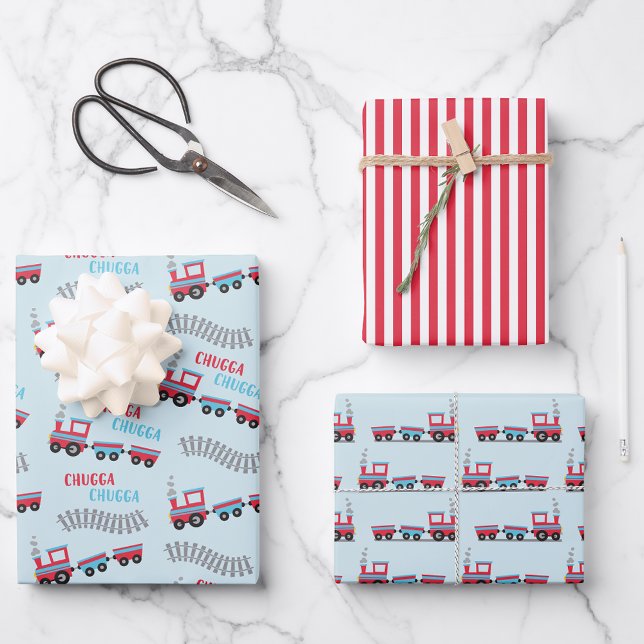 Papier à envelopper Feuille plate de 3 (Chugga Chugga Choo Choo Train Wrapping Paper Set
)
