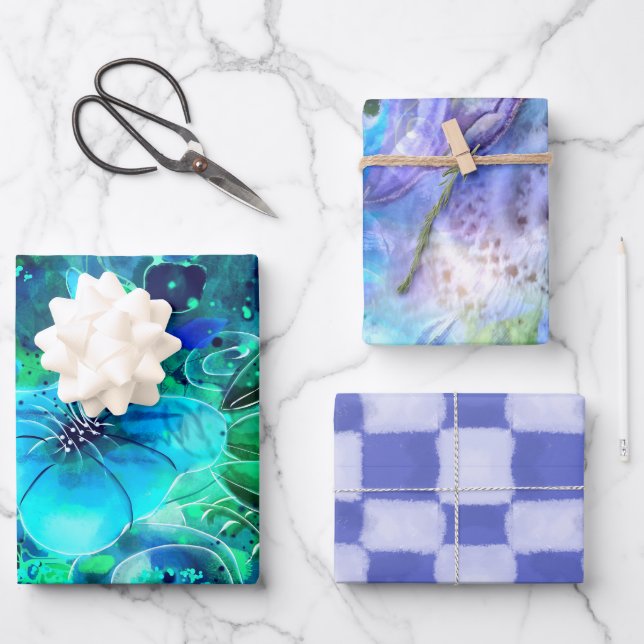 Papier à envelopper Feuille plate Set 3pc bleu Tur (Recto)