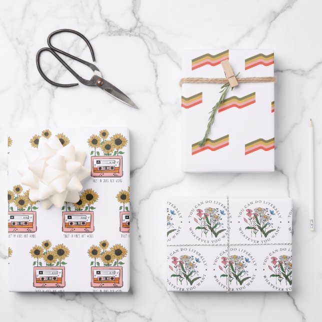 Papier à envelopper Feuille plate Set de 3, Fleurs (Recto)