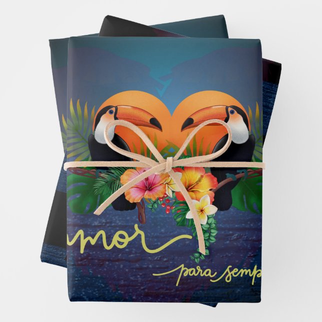 Papier à envelopper - Oiseau tropical - Amour (En situation)
