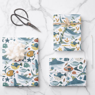 Papier à envelopper pour bébé requin Ensemble de 3