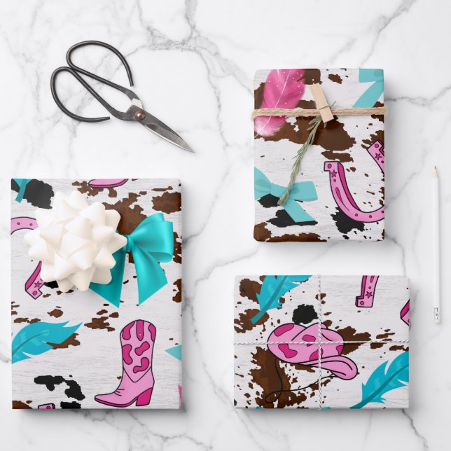 Papier à envelopper rose et coquette Turquoise (Recto)
