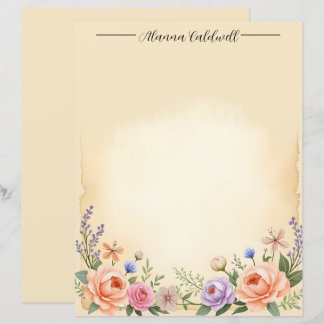 Papier à Lettre avec Bordure de Fleurs Pastel