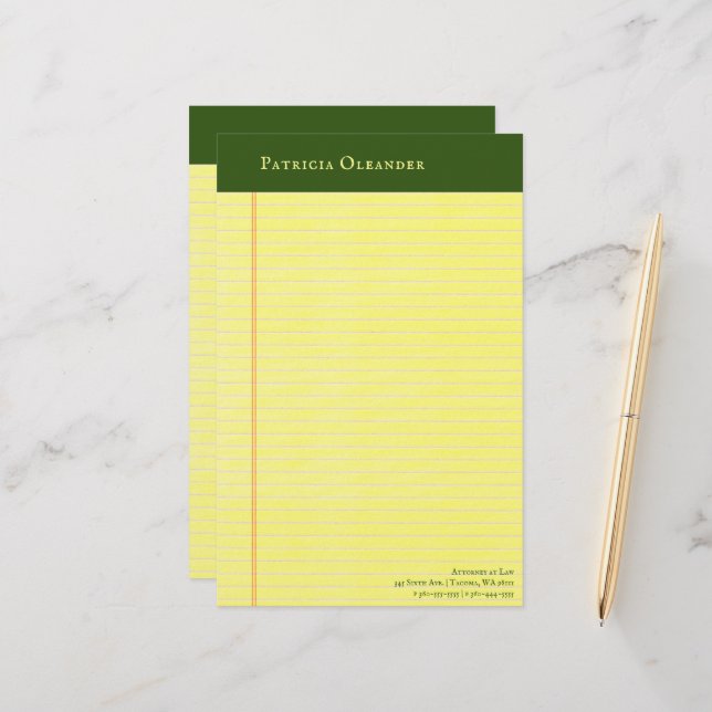 Papier à lettre jaune à papier vert (Devant/Arrière en situation)