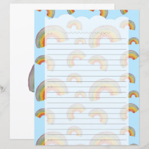 Papier à lettres arc-en-ciel kawaii bleu clair