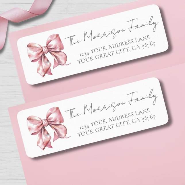 Papier à lettres avec un simple nœud rose (Simple Pink Bow Return Address label )