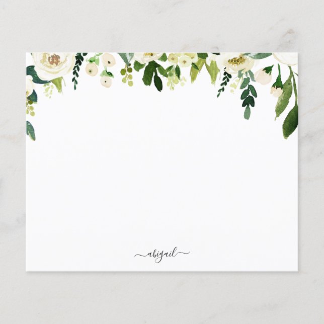 Papier à lettres élégant à fleurs blanches avec no (Devant)