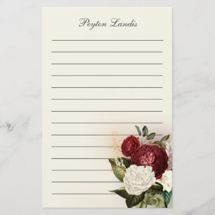Papier à lettres floral vintage élégant rouge et b