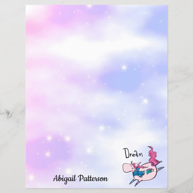 Papier à lettres personnalisé avec nom Licorne Ros (Devant)