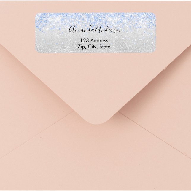 Papier à lettres retour pailleté bleu argenté glam (Créateur téléchargé)