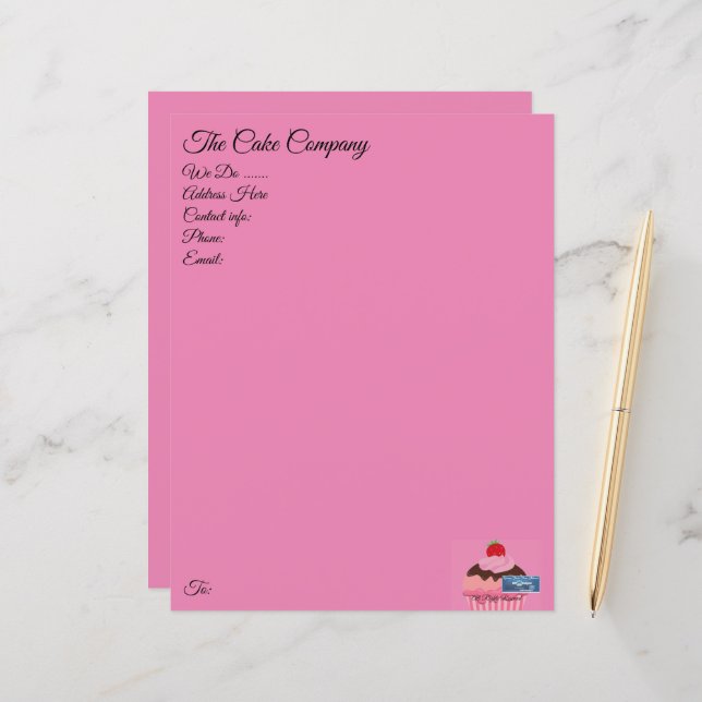 Papier à lettres rose(Cupcake) RFPMDesigns ©️ 2024 (Devant/Arrière en situation)