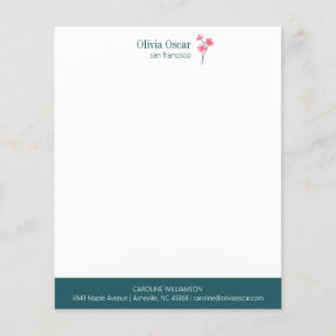 Papier à lettres Turquoise rose simple personnalis