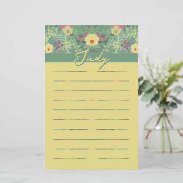 Papier à lettres vert floral (Debout devant)