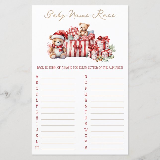 Papier A Merry Little Baby Shower Baby Name Race Game (Devant)