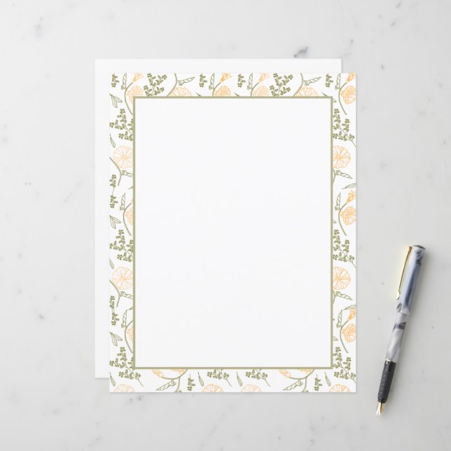 Papier à papeterie à étendard floral élégant (Devant/Arrière en situation)