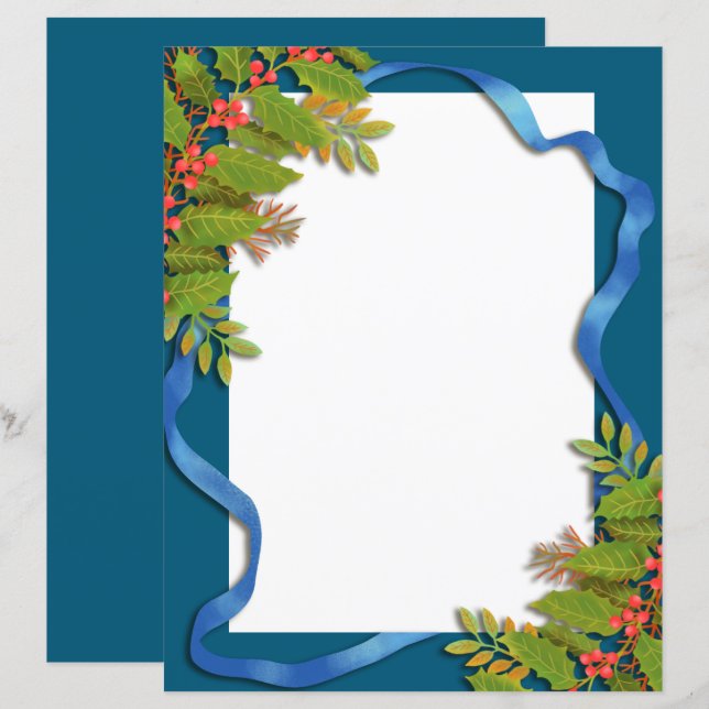 Papier à papeterie bleu ruban de Noël (Devant / Derrière)