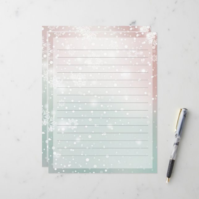 Papier à papeterie de Noël en dégradé pastel (Devant/Arrière en situation)