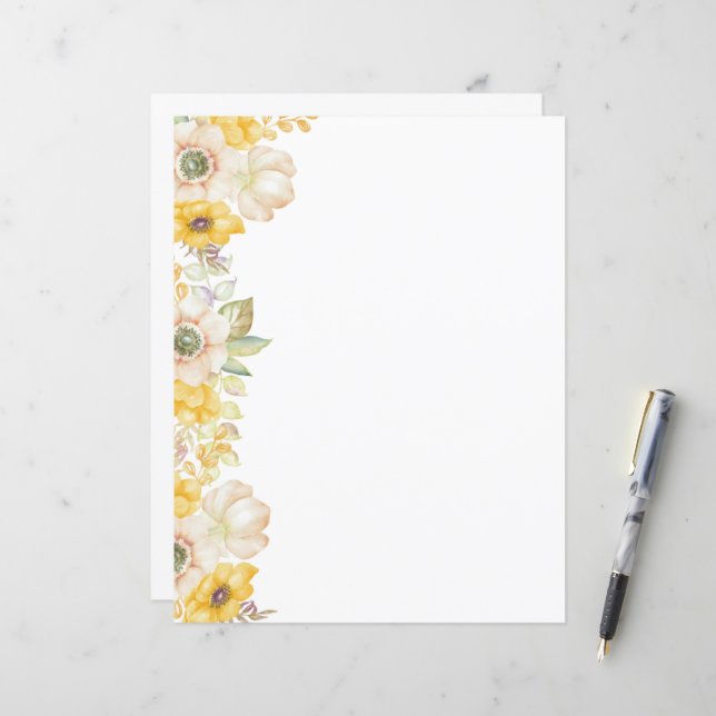 Papier à papeterie floral coquelicot élégant (Devant/Arrière en situation)