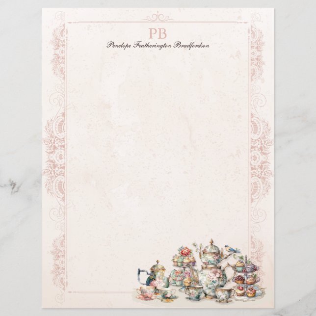 Papier à papeterie monogramme à thé rose chic (Devant)