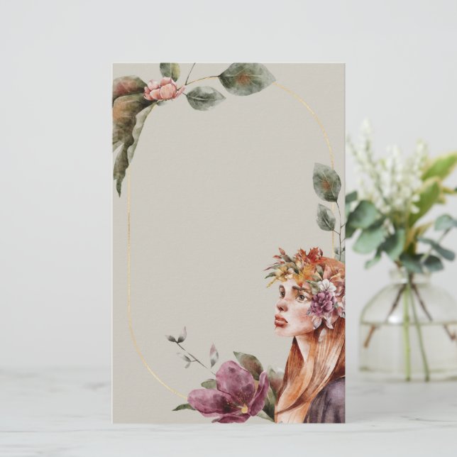 Papier à papeterie rose | Floral enchanté (Debout devant)