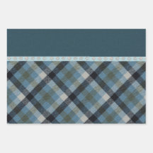 Papier à papier à envelopper bleu Tartan Plat Set 