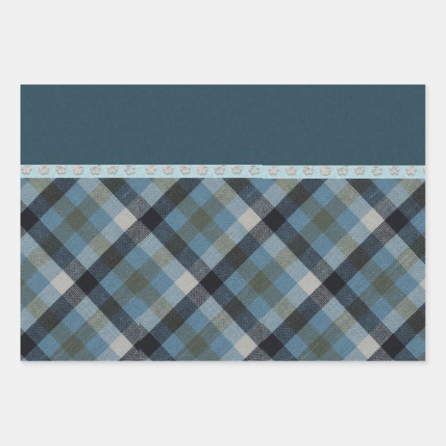 Papier à papier à envelopper bleu Tartan Plat Set  (Devant)