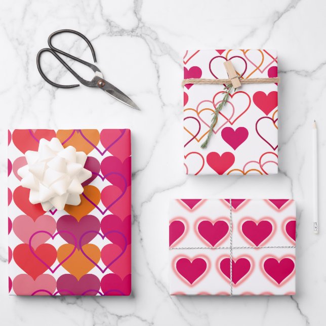 Papier à papier à envelopper doux Coeurs Plat Set  (Recto)
