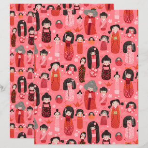 Papier à papier de scrapbook Kokeshi en rose