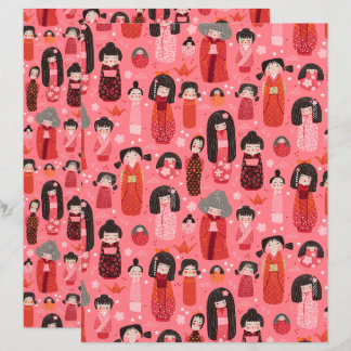 Papier à papier de scrapbook Kokeshi en rose