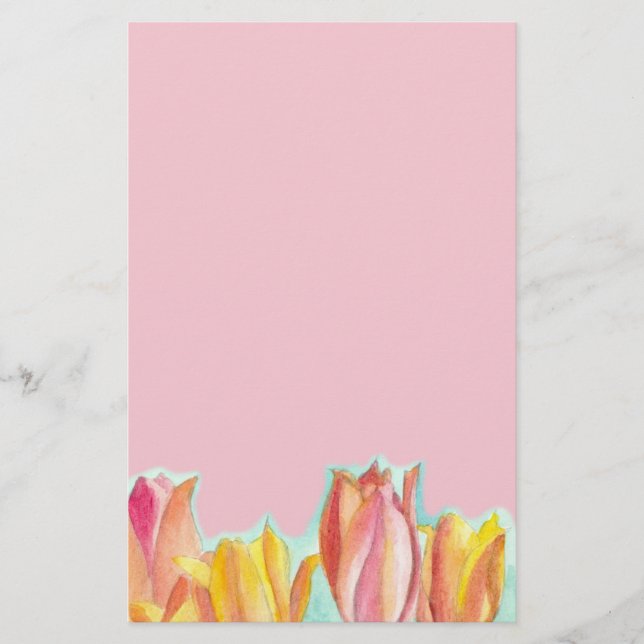 Papier à papier papeterie rose Tulip Aquarelle Art (Devant)