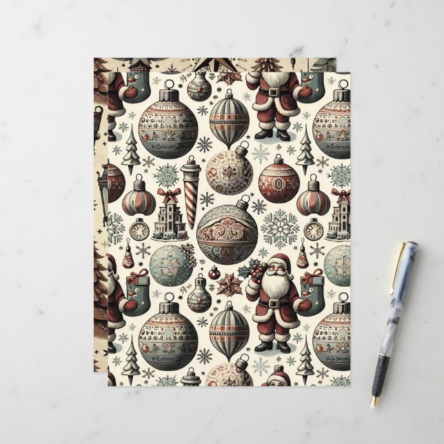 Papier à papier pour scrapbook Ephemera de Noël Vi (Devant/Arrière en situation)