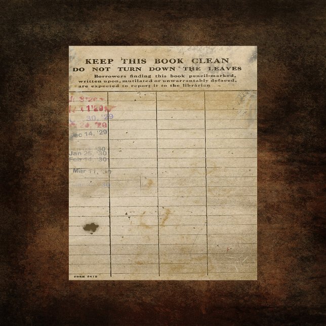 Papier à puce de carte de bibliothèque vintage (Créateur téléchargé)