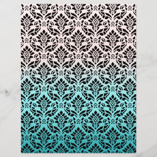 Papier à rebord rose et bleu Damas (Devant)