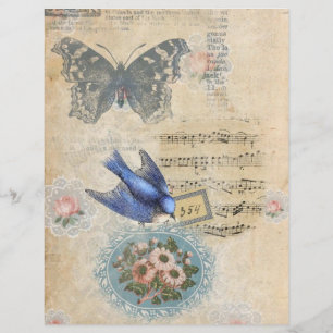 Papier à rebut à collage d'oiseaux et papillons fl