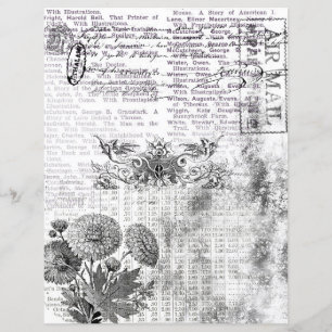 Papier à rebut à collage floral noir et blanc