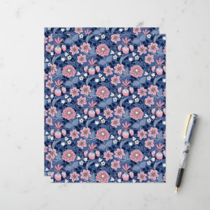 Papier à rebut bleu et rose de fleurs victorienne