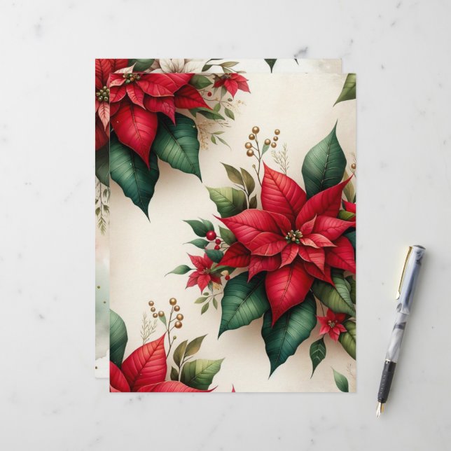 Papier à rebut de Noël Poinsettia (Devant/Arrière en situation)